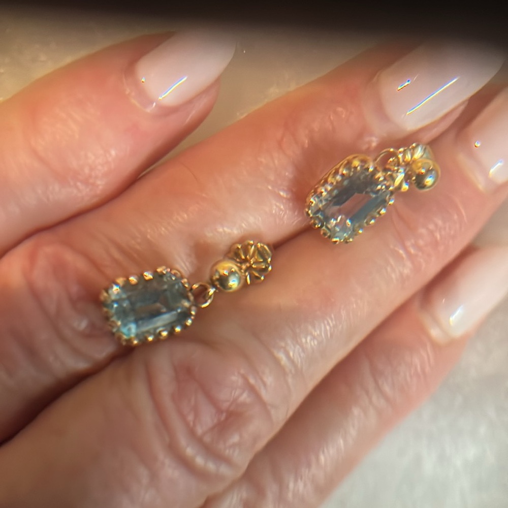 🌷Aquamarine & 14k Gold 2 Carat (total Weight) Drop Stud Earrings